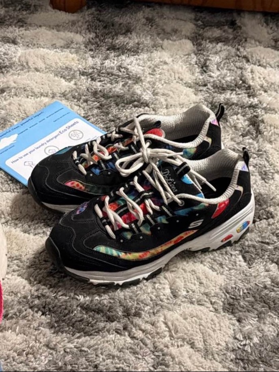 Skechers Shoes - Skechers Black Athletic Sneakers with Multicolor Tie-Dye Accents